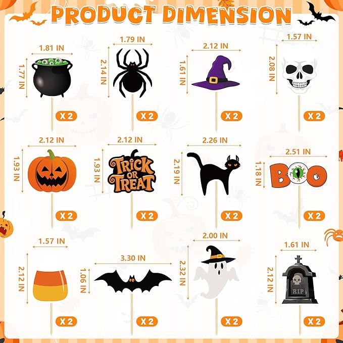 24 PCS Halloween Cupcake Toppers, 12 Designs Halloween Cake Decorations, Pumpkin Ghost Spooky Cake Topper, Halloween Birthday Cake Toppers for Theme Babyshower Kids Party Supplies