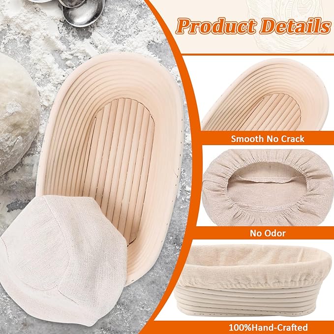 6 Pack Banneton Proofing Basket Set, 10 Inch Oval Sourdough Bread Proofing Baskets with Liners, Dough Rising Bowls for Professional & Home Bakers, Bread Making Tools & Baking Supplies