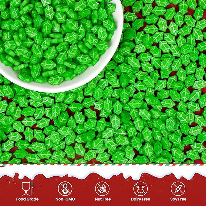 Green Leaf Candy Sprinkles, Christmas sprinkles for Cake Decorating, Edible Sugar Leaf Sprinkles, 150g/5.29oz, Cake Decorations, Baking, Cupcake, cookies Topper, foodgrade