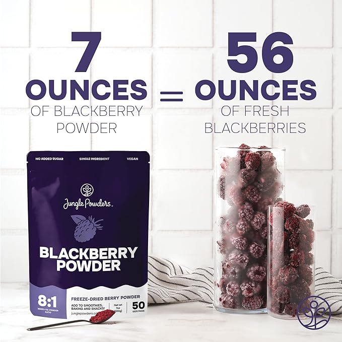 Jungle Powders Blackberry Powder for Smoothie 7 Ounce Bag, Powdered Freeze Dried Blackberries, Purple Superfood Flavoring Extract for Baking Flavoring