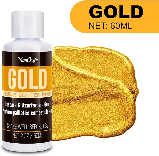 Edible Glitter Paint Gold, Shimmering Liquid Luster Dust for Chocolate, Drinks, Cake, Candy, Sprinkles Cocktail Glitter - Metallic Edible Cake Paint for Cookie, Fondant Vegan Cake Decorating