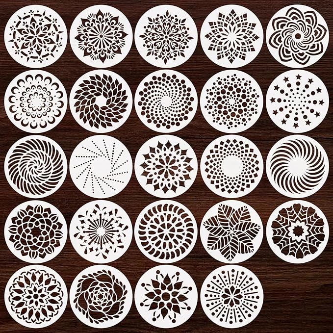 24 Pcs Mandala Stencils Reusable Stencils for Painting on Wood Mandala Dot Stencil DIY Craft Template for Painting on Rock Furniture Canvas Wall Home Decor Supplies, 5 Inch
