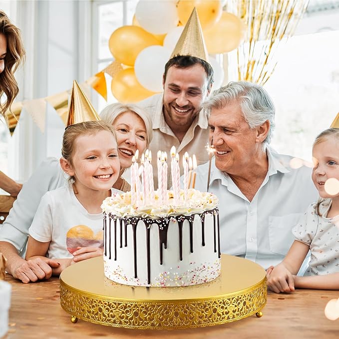 Wenqik 16 Inch Gold Cake Stand Set Metal Round Cupcake Dessert Stand with Cake Cutting, Spatula Cupcake Pastry Display Candy Holder Table Display for Wedding Party Birthday Baby Showers Anniversary