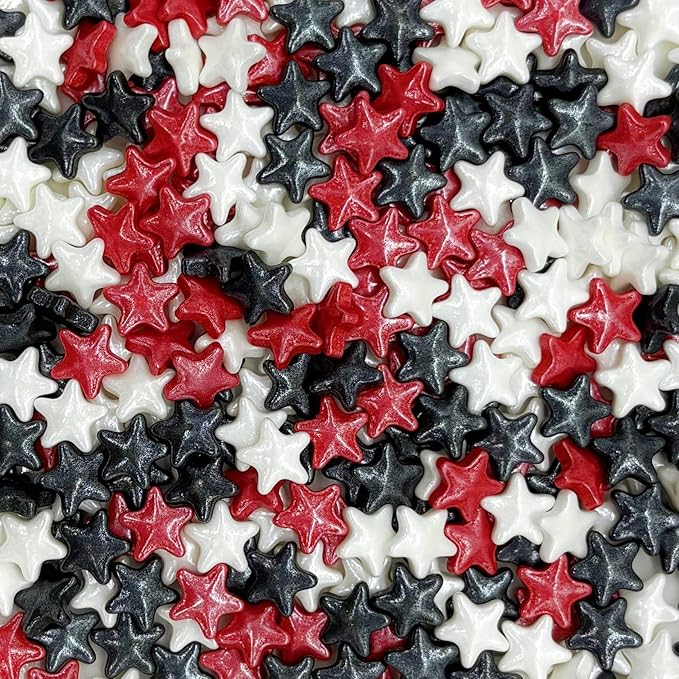 Halloween 10mm Red & Black &White Sprinkles Edible Stars Cake Decorating Stars Cake Decorations Cupcake Toppers Cookie Decorating Perfect for Cakes,Cupcakes,Desserts Toppings 3OZ