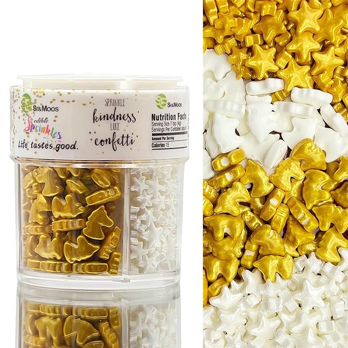 SE Si&Moos White and Gold Star Candy Gold and White Unicorn Sprinkles Star and Unicorn Candy Decorations Edible Star Sprinkles for Cakes, Cupcakes, Cookies, Shower Party Birthday Holiday Supplies 3.5 OZ