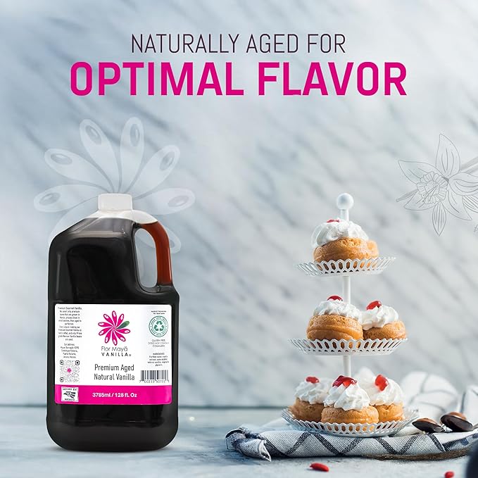 Flor Maya Premium Aged Natural Vanilla Extract - Pure Vanilla Extract from Prime Vanilla Beans - Handcrafted - Gourmet Baking & Cooking Vanilla - Gluten-Free, Non-GMO, No Coumarin, 128 Fl Oz (3785 ml)