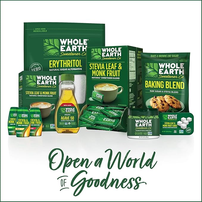 Whole Earth Sweetener Co. Stevia and Monk Fruit Sweetener, Erythritol Sweetener, Sugar Substitute, Zero Calorie Sweetener, 1,000 Stevia Packets (Packaging May Vary), 70.54 Ounce