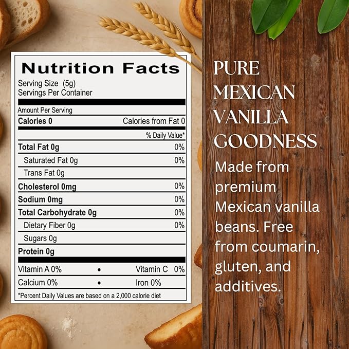 Pure Clear Mexican Vanilla Extract (33.81 fl oz)– Gluten-Free, Coumarin-Free Vanilla for Baking, Cakes, Cookies, Coffee & Desserts – Cold Pressed, Natural Vanilla