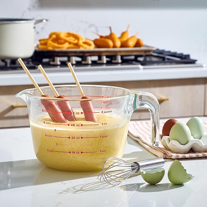 8 Cup Large Glass Measuring Cup - Kitchen Mixing Bowl, Liquid Measure Cups, Glass Bakeware Set, Punch Bowl, Batter Bowl.