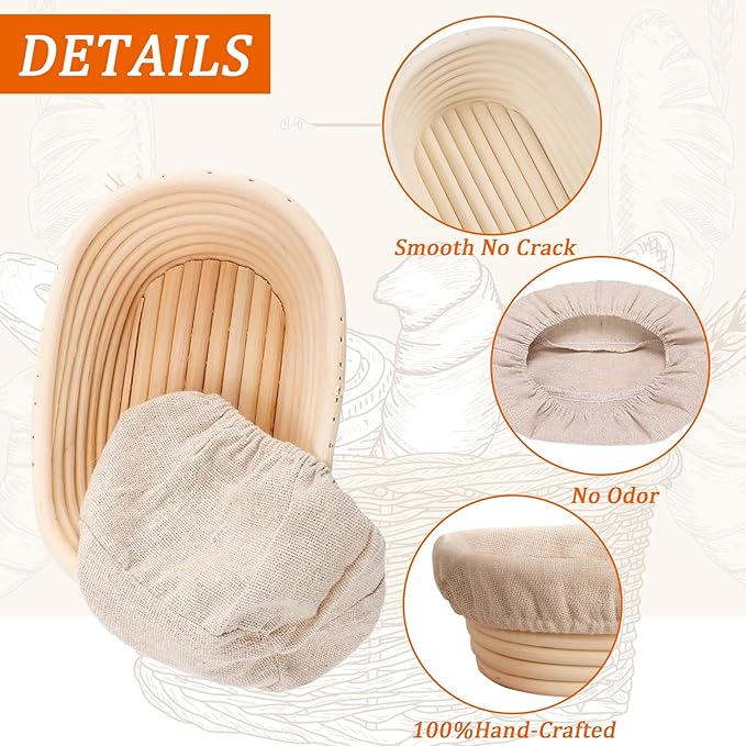 6 inch Oval Mini Banneton Bread Proofing Basket Small Sourdough Bread Baking Supplies Set of 5 Sourdough Starter Kit Baking Gifts