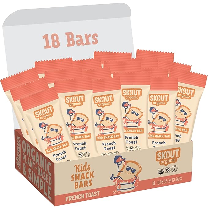 Skout Organic French Toast Kids Snack Bars (18 Pack) | Organic Kids Snack Bars | Plant-Based Nutrition | Vegan | Gluten, Dairy, Grain, Peanut, Tree Nut & Soy Free