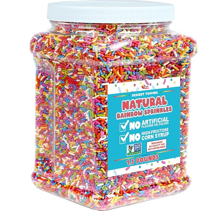 A Great Surprise Dye Free Rainbow Sprinkles - 1.5 Pounds - All Natural - Vegan Sprinkles for Baking, Ice Cream, Cookies, Cupcakes