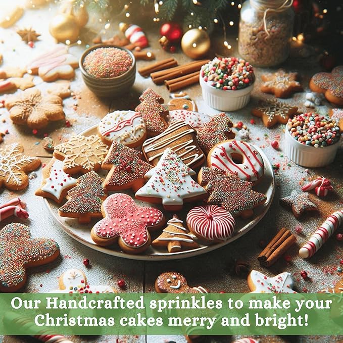Confect Christmas Sprinkles | Christmas Sprinkles - Green White Silver Red & Gold Pearls Sparkling sugar I Christmas Tree Stocking & Candy Canes for Dessert Decorating- 5 Oz