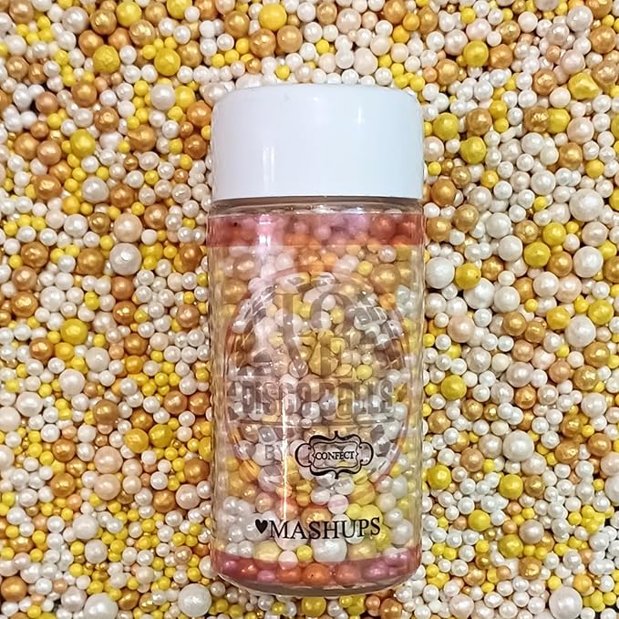 Confect Love Disco Balls Sprinkles Gold and White Edible Sprinkles Mix – Decorative Sugar Pearls & Disco Balls for Cake, Cupcake, and Cookie Decorating –Vegan, Gluten-Free, Nut-Free, Soy-Free, Dairy-Free, Palm Oil-Free – 4.2 oz