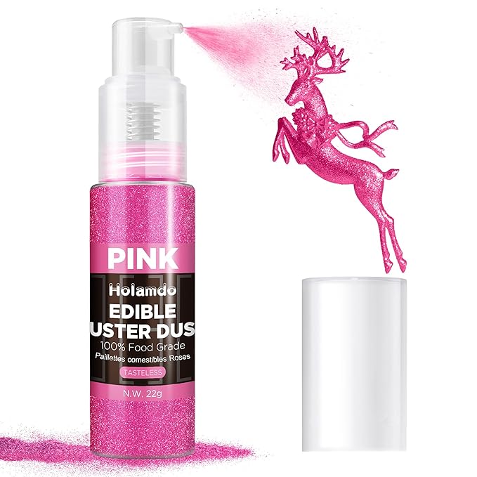 Edible Glitter Spray 22g (Pink) - Metallic Food Coloring Powder, Food-Grade Glitter, Metallic Shimmer Edible Color Powder - Flash Powder for Beverages, Cocktail, Cake Decorating, Baking, Icing, Candy