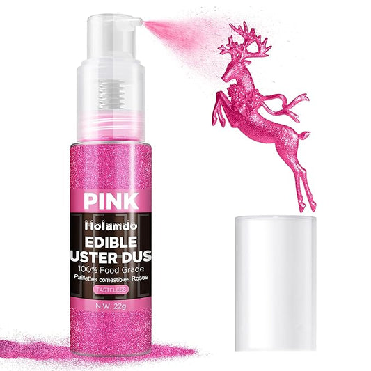 Edible Glitter Spray 22g (Pink) - Metallic Food Coloring Powder, Food-Grade Glitter, Metallic Shimmer Edible Color Powder - Flash Powder for Beverages, Cocktail, Cake Decorating, Baking, Icing, Candy