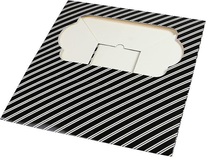 Global Sugar Art Popup Quarter Sheet Cake & 12 Cupcake Box with Window and Cupcake Insert, Black and White Stripe 14 x 10 x 4 Inches, 5 Count. For 9 x 13 sheet cakes, cookies, pastries, desserts.