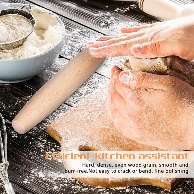 French Rolling Pin for Baking Dough Roller 7.9 Inches Beech Wood Tapered Rolling Pin for Pizza Dough Pie Crust Cookie Fondant Dumpling Pastry Pasta Kitchen Baking Supplies