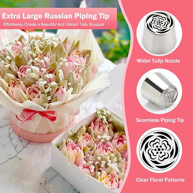 Russian Piping Tip, Stainless Steel Extra Large Piping Tip for Cake Decorating, Pastry Cupcake Flower Frosting Piping Kit Cake Decorating Supplies Floral Icing Nozzles Kitchen Gadgets, SL44