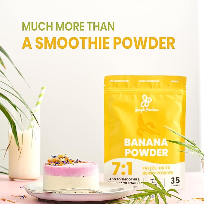Jungle Powders Banana Powder for Smoothies 5 Ounce Bag Freeze Dried Banana Powder Single Ingredient 35 Servings - Additive, Filler, Gluten Free Bananas Extract for Baking Flavoring Flakes Flour Juice