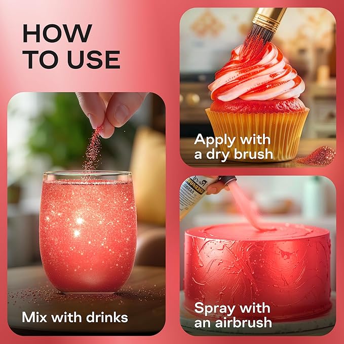 Bakeebake Edible Glitter 15g - Edible Glitter for Drinks & Desserts - Gluten Free Cake Decorating – Tasteless Vegan Drink Cocktails and Parties (Red, 15 grams)