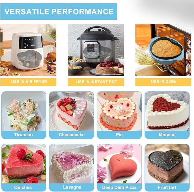 8.7 In Springform Pan, heart Leakproof Nonstick Removable Bottom Cheesecake Pan, Baking Silicone Protector with 3PCS icing smoother