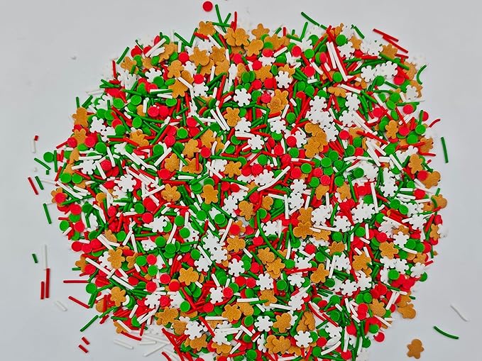Edible 3.4 oz White Christmas Snowflake Confetti Candy Sprinkles Red Green White Jimmies Dessert Sprinkle Gingerbread Men Cupcake Toppers Cookie Decorations for Xmas Cake Decorating