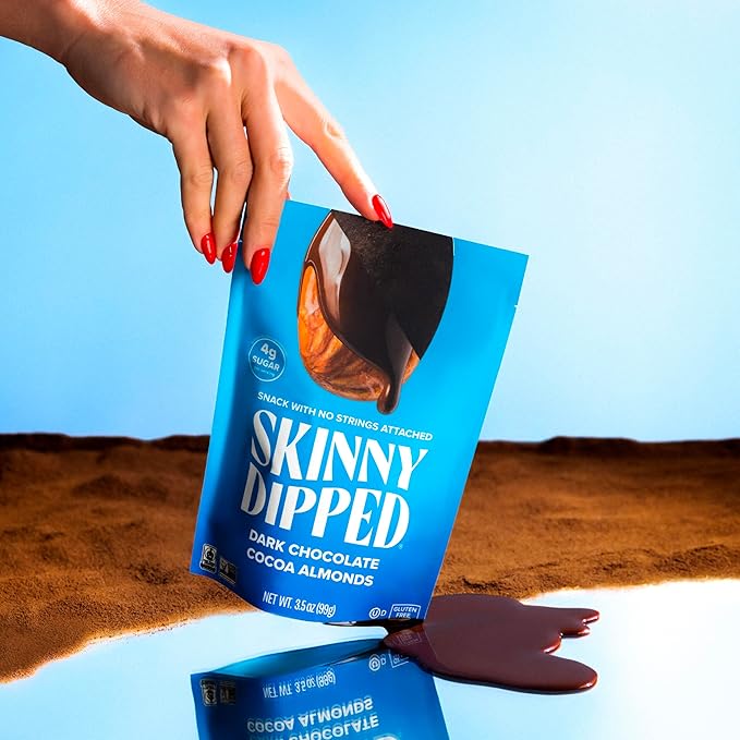 SkinnyDipped Dark Chocolate Cocoa Almonds, Chocolate Covered Almonds, Low Sugar, Gluten Free, Healthy Snack, 1.2 Ounce Bags (Pack of 15)