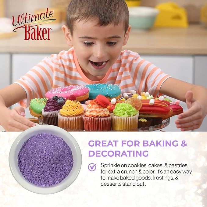 Ultimate Baker - Sanding Sugar, Purple - Vibrant, Naturally Colored Baking & Decorating Sugar, Perfect for Sprinkling on Cakes, Desserts & Confections, Medium Crystal - 8oz