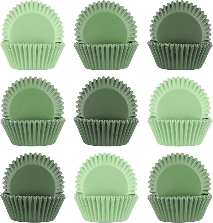 600 Pack Sage Green Cupcake Liners Dark Green Light Green Baking Cups Gradient Green Muffin Liners for Cupcake Wrappers Wedding Bridal Baby Shower Birthday Party