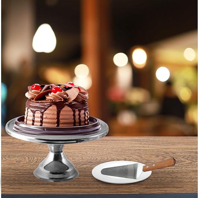 12" Cast Iron Cake Stand with Lid & Turntable for Decorating – Rotating Cake Holder, Carrier & Container, Dessert Display Stand, Cake Platter with Dome Cover & Pie Spatula
