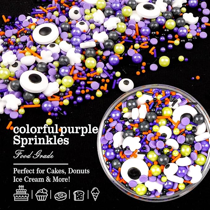 Halloween Mix Type Sprinkles for Cake Decorating, 150g/5.29oz, Edible Candy Eyeballs, Pearl Sugar Sprinkles Mix, Perfect for Cake Decoration, Cupcake Decorations Donuts Toppings
