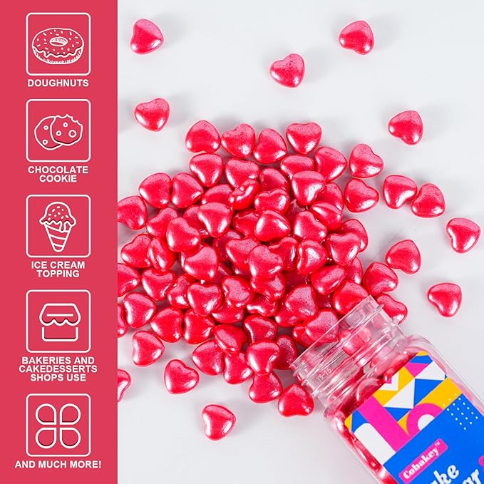 Red Heart Sprinkles for Cake Decorating 4.23 oz Edible Red Hearts Sugar Candy Sprinkles for Cookies Chocolate Ice Cream Cupcake Topper Perfect for Wedding Valentine’s Day, Wedding, Christmas & Holiday