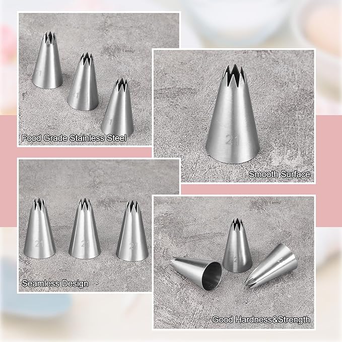 3 Pcs Open Star Cake Decorating Tip #21, Icing Piping Tip for Frosting, Open Star Icing Tips for Cake Decorating