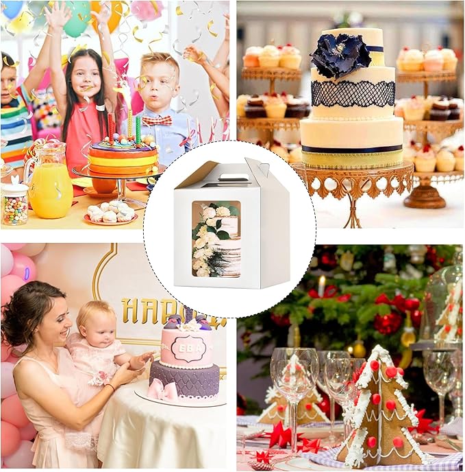14x14x14 Inch Tall Cake Boxes for Tier Cakes,2pack Large Tiered Cake Boxes, 12in 14in Wedding Cake Carrier,Disposable Layer tall Baking Carrier with Handle