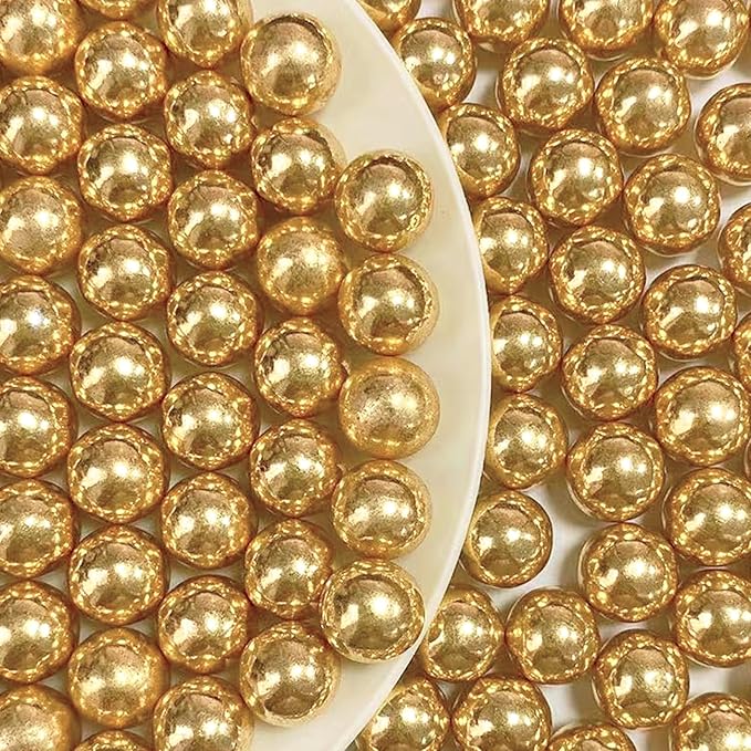 PhilaeEC Gold Peals 14mm Size Sprinkles for Cake Decoration Edible Candy Baking Cookie Cupcake Toppers Wedding Party Valentines Halloween Christmas Supplies 3.88oz