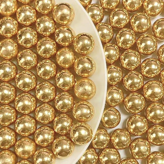 PhilaeEC Gold Peals 14mm Size Sprinkles for Cake Decoration Edible Candy Baking Cookie Cupcake Toppers Wedding Party Valentines Halloween Christmas Supplies 3.88oz