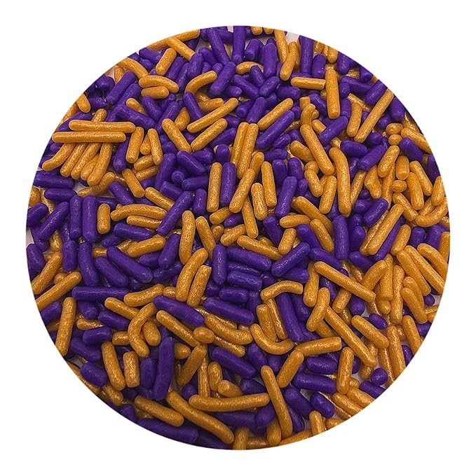 NCS Purple and Gold Jimmies Edible Sprinkles, 8 ounces
