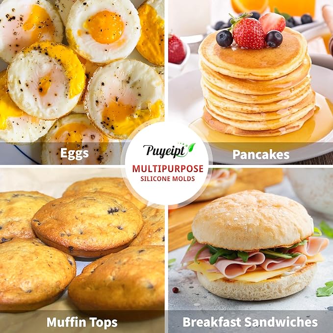 4 Inch Silicone Egg Molds for Breakfast Sandwiches, 2 Pack Jumbo Size Muffin Top Pans, Non-Stick Round Baking Molds for Egg Bites, Hamburger Buns, English Muffins, Whoopie Pies