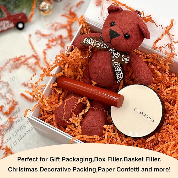 2LB Crinkl Paper Shred Filler for Bag Gift Box Basket Confetti Paper Shreded Stuffing Decoration for on Halloween Day (Orange)