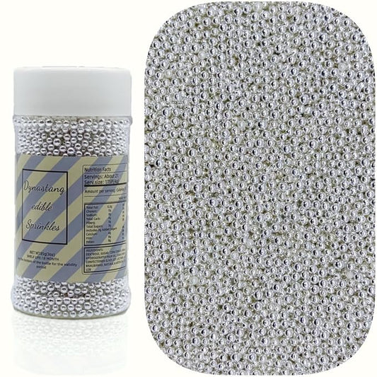 Dynastang 2mm Silver Pearls Sprinkles Edible Pearls Cake Decorating Stars Cake Decorations Cupcake Toppers Cookie Decorating Perfect for Cakes, Cupcakes, Desserts Toppings 3OZ