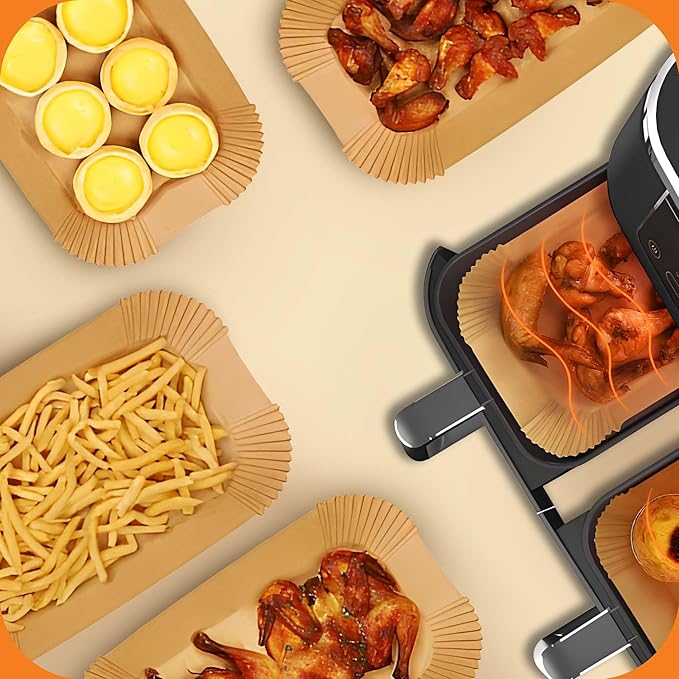 9-Inch Rectangle 125pcs Air Fryer Paper Liners for Easy Cleanup - Non-Stick, Heat-Resistant, and Perfect Fit for Hassle-Free Cooking | Bleach-Free Parchment| (9 In/22cm 125pcs)