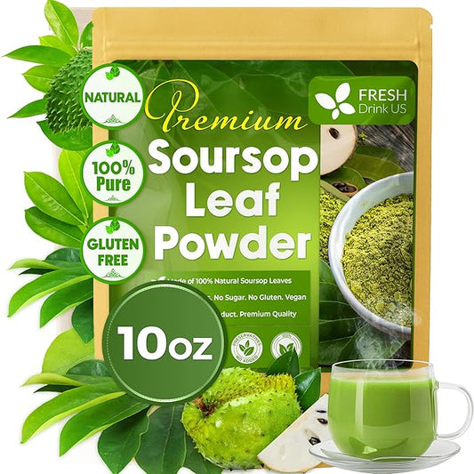 FreshDrinkUS, Premium 10oz Soursop Leaf Powder, 100% Natural and Pure from Soursop Graviola Leaves, Hoja Guanabana, No Additives, No Gluten, No Sugar, Vegan
