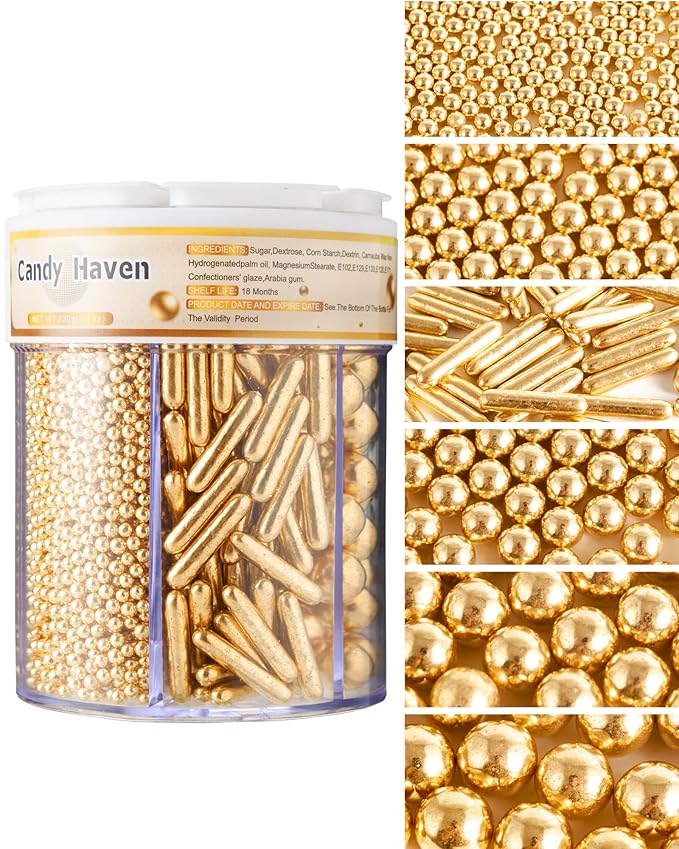 Easter Sprinkles for Baking Edible Sugar Confetti, Nonpareils & Sugar Pearls - Easter Cake Decorations, Cookies, Cupcakes, Dessert Toppings (Spring Pastel Colors) Gold