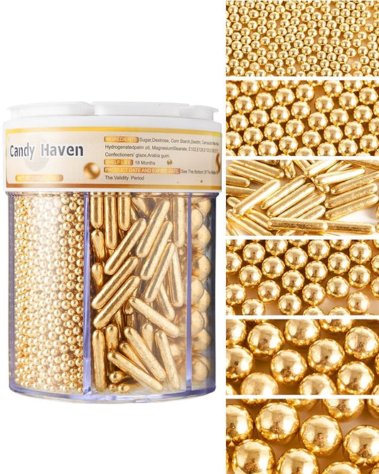 Easter Sprinkles for Baking Edible Sugar Confetti, Nonpareils & Sugar Pearls - Easter Cake Decorations, Cookies, Cupcakes, Dessert Toppings (Spring Pastel Colors) Gold