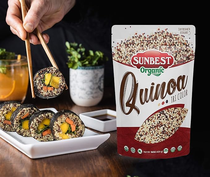 Sunbest Natural Organic Tri-Color Quinoa, Non-GMO, Vegan, Kosher, 16 Oz., 2-Pack