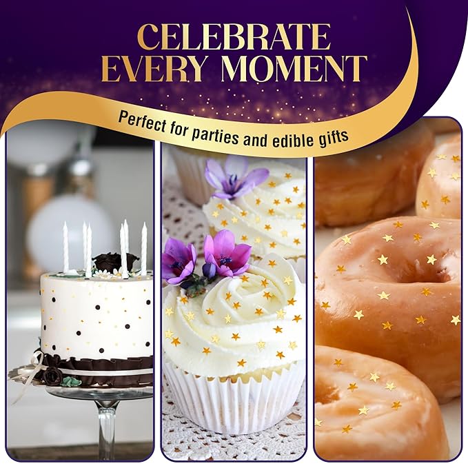 Goldz Edible Star Glitter – Metallic Edible Stars for Cake Decorating, Cake Decorations, Gold Star Sprinkles for, Gold Flakes – Dessert Toppers for Cakes, Cupcakes, Flakes and Cookies, 5grams