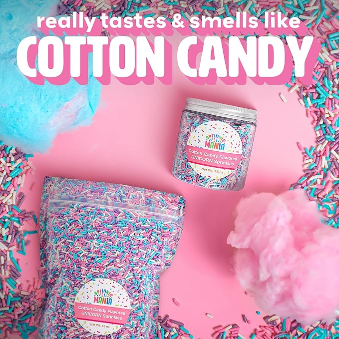 Cotton Candy Sprinkles for Cupcakes – Tastes Exactly Like the Real Thing! Adds a Fun, Sweet Twist to Any Dessert – Edible Cotton Candy Ice Cream Topping (Carnival 16oz)