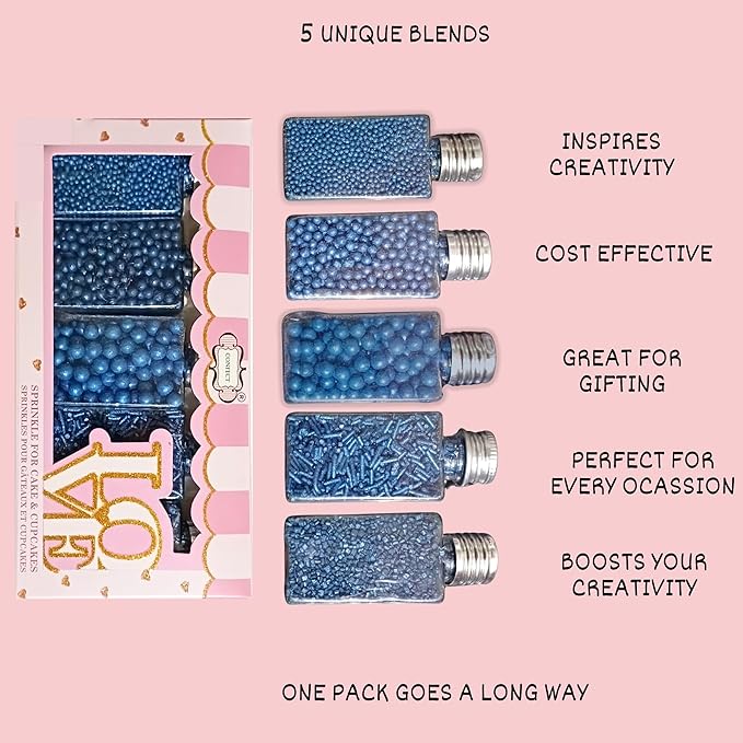 Confect Christmas Sprinkles Mix – Midnight Royalty Navy Blue, Edible Dragees, Jimmies & Sparkling Sugar – Assorted Pack of 5 for Cake & Cupcake Decorating, Holiday Baking & Party Decor | Vegan, Gluten-Free, Nut-Free, Soy-Free, Dairy-Free - 5 Oz
