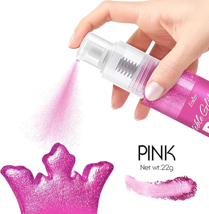 Edible Glitter Spray - 22g Edible Luster Dust Metallic Food Grade Glitter for Drinks, Cake Decorating, Baking - Edible Food Coloring Powder Shimmer Glitter for Cocktail, Icing, Candy (Pink)